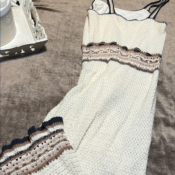 Greylin Cream Spaghetti Strap Crochet Sundress, Size Large - Picture 6 of 8